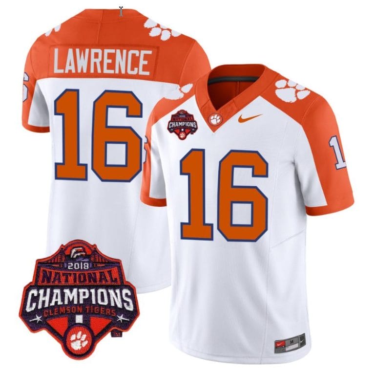 Trevor Lawrence Jersey #16 Clemson Tigers Vapor Limited Champions Patch College Football Stitched Inverted