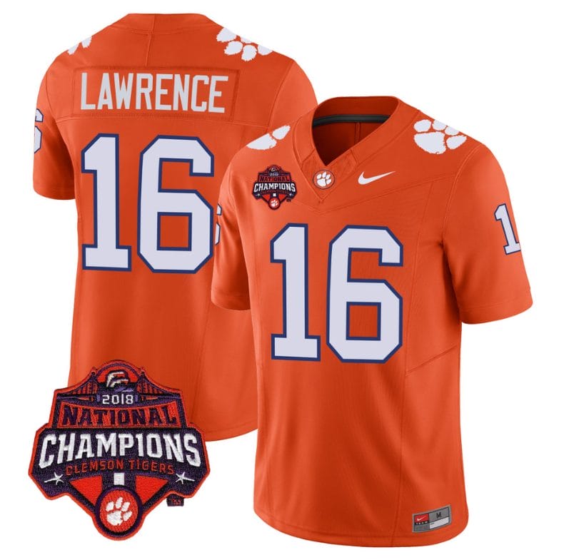 Trevor Lawrence Jersey #16 Clemson Tigers Vapor Limited Champions Patch College Football Stitched Orange