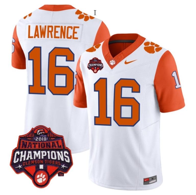 Trevor Lawrence Jersey #16 Clemson Tigers Vapor Limited Champions Patch College Football Stitched Orange Sleeves