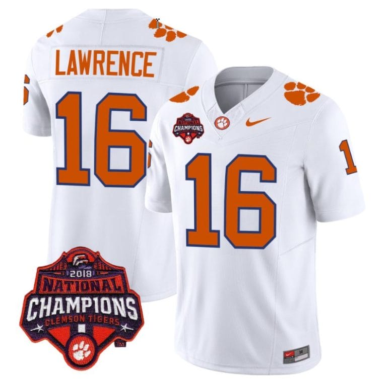 Trevor Lawrence Jersey #16 Clemson Tigers Vapor Limited Champions Patch College Football Stitched White