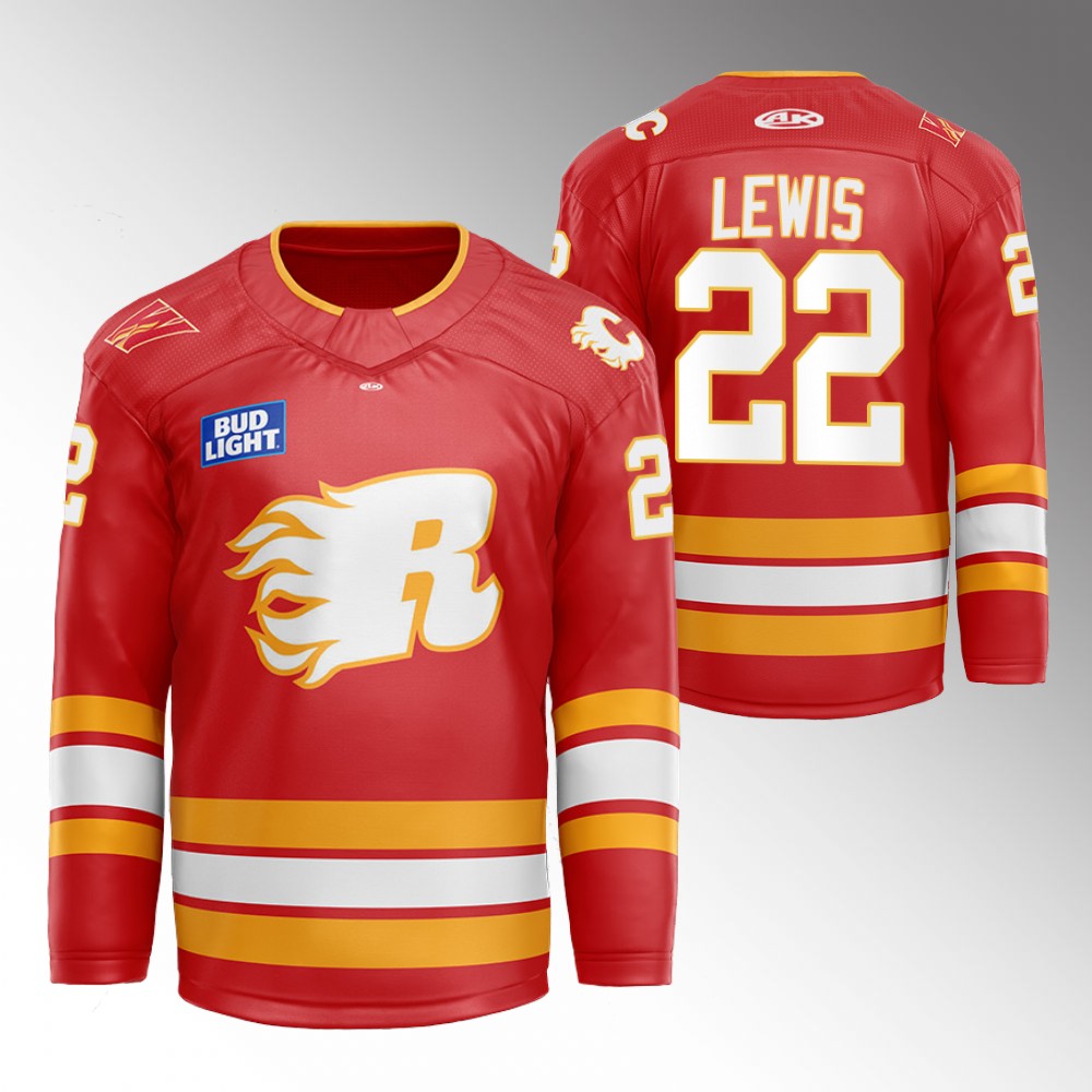 Trevor Lewis Flames Flames X Rush X CGY Wranglers Jersey Red Warmup