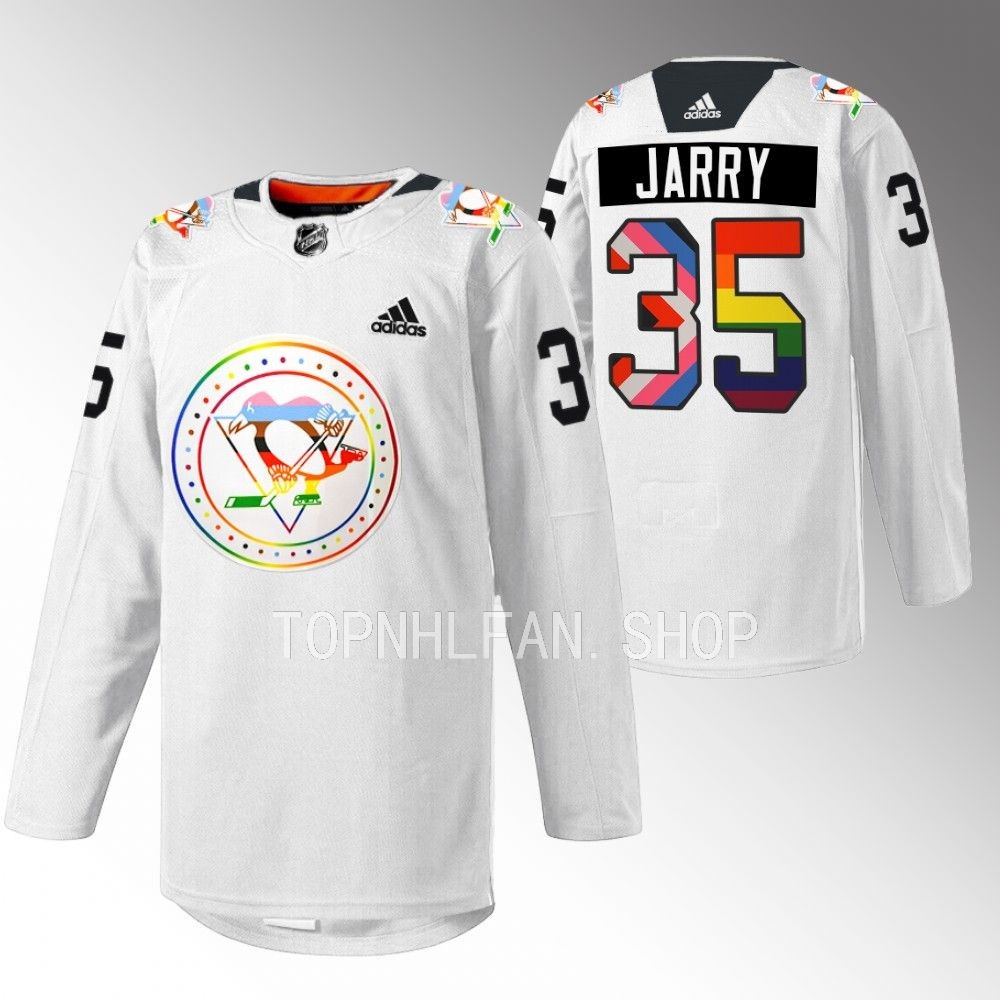 Tristan Jarry Penguins Pride warmup Jersey White Rainbow