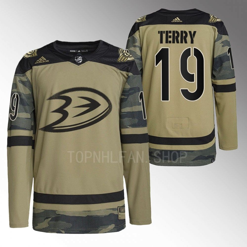 Troy Terry Ducks Military Appreciation Night Jersey Camo Warmup