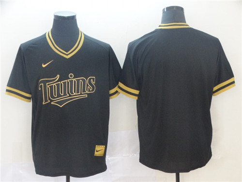 Twins Blank Black Gold Nike Cooperstown Collection Legend V Neck Jersey