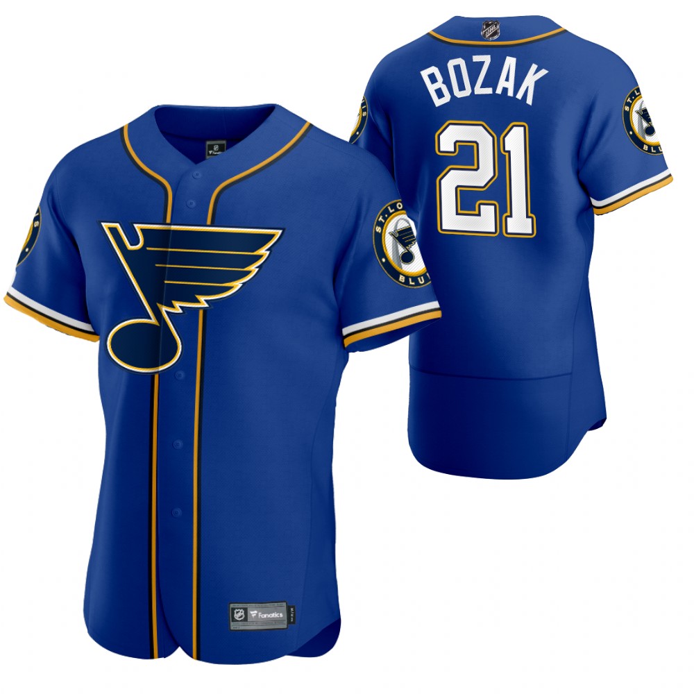 Tyler Bozak Blues 2020 NHL X MLB Crossover Baseball Jersey Royal