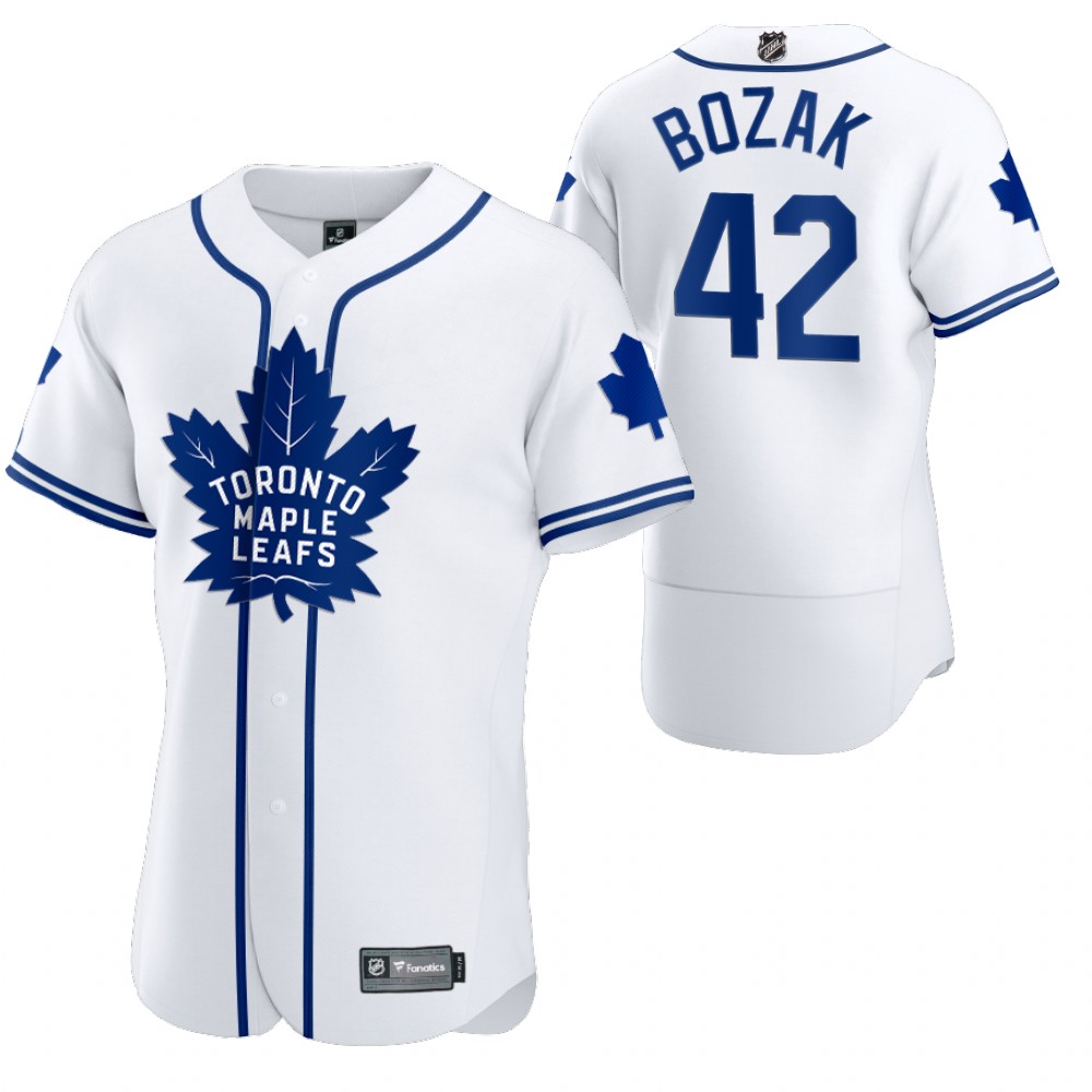 Tyler Bozak Maple Leafs 2020 NHL X MLB Crossover Baseball Jersey White