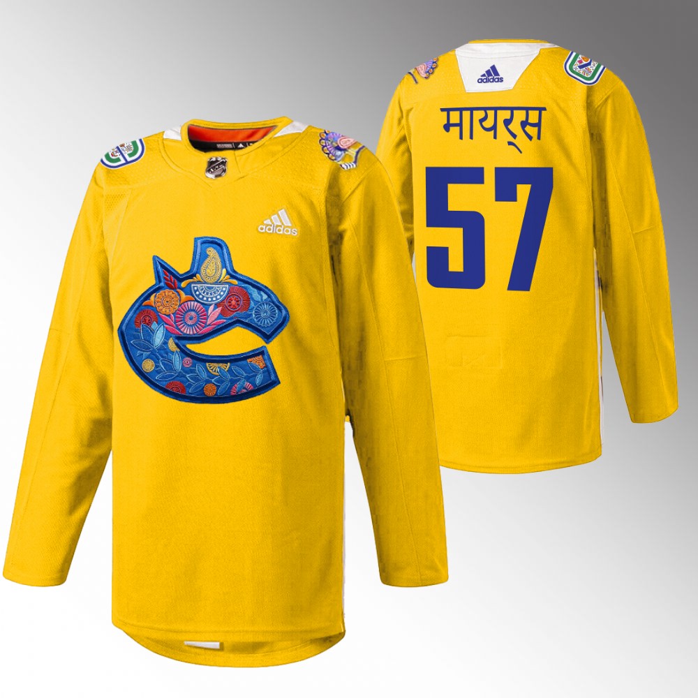 Tyler Myers Canucks Diwali Night Jersey Yellow Warmup