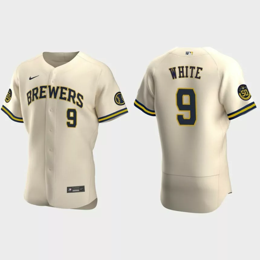 Tyler White Milwaukee Brewers Authentic Alternate Jersey – Cream