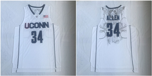 UConn Huskies 34 Ray Allen White College Basketball Jersey