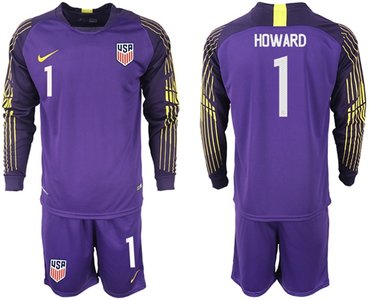 USA #1 Howard Purple Goalkeeper Long Sleeves Soccer Country Jersey