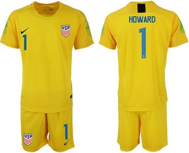 USA #1 Howard Yellow Goalkeeper Soccer Country Jersey