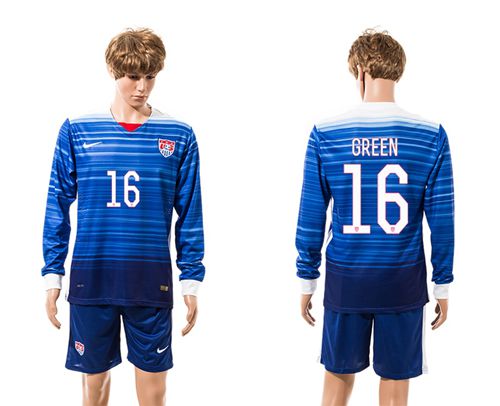 USA #16 Green Away Long Sleeves Soccer Country Jersey