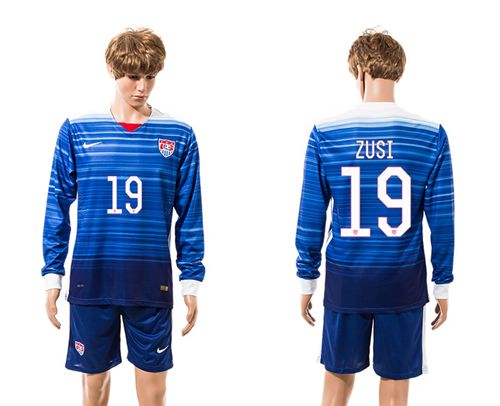 USA #19 Zusi Away Long Sleeves Soccer Country Jersey