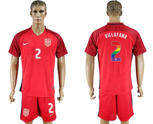 USA #2 Villafana Red Rainbow Soccer Country Jersey