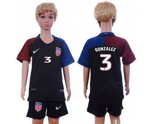 USA #3 Gonzalez Away Kid Soccer Country Jersey