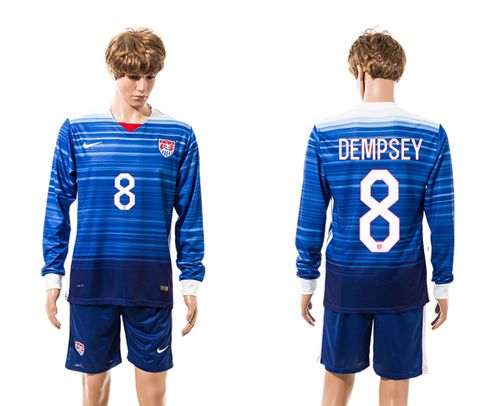 USA #8 Dempsey Away Long Sleeves Soccer Country Jersey