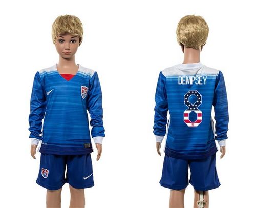 USA #8 Dempsey Independence Day Away Long Sleeves Kid Soccer Country Jersey