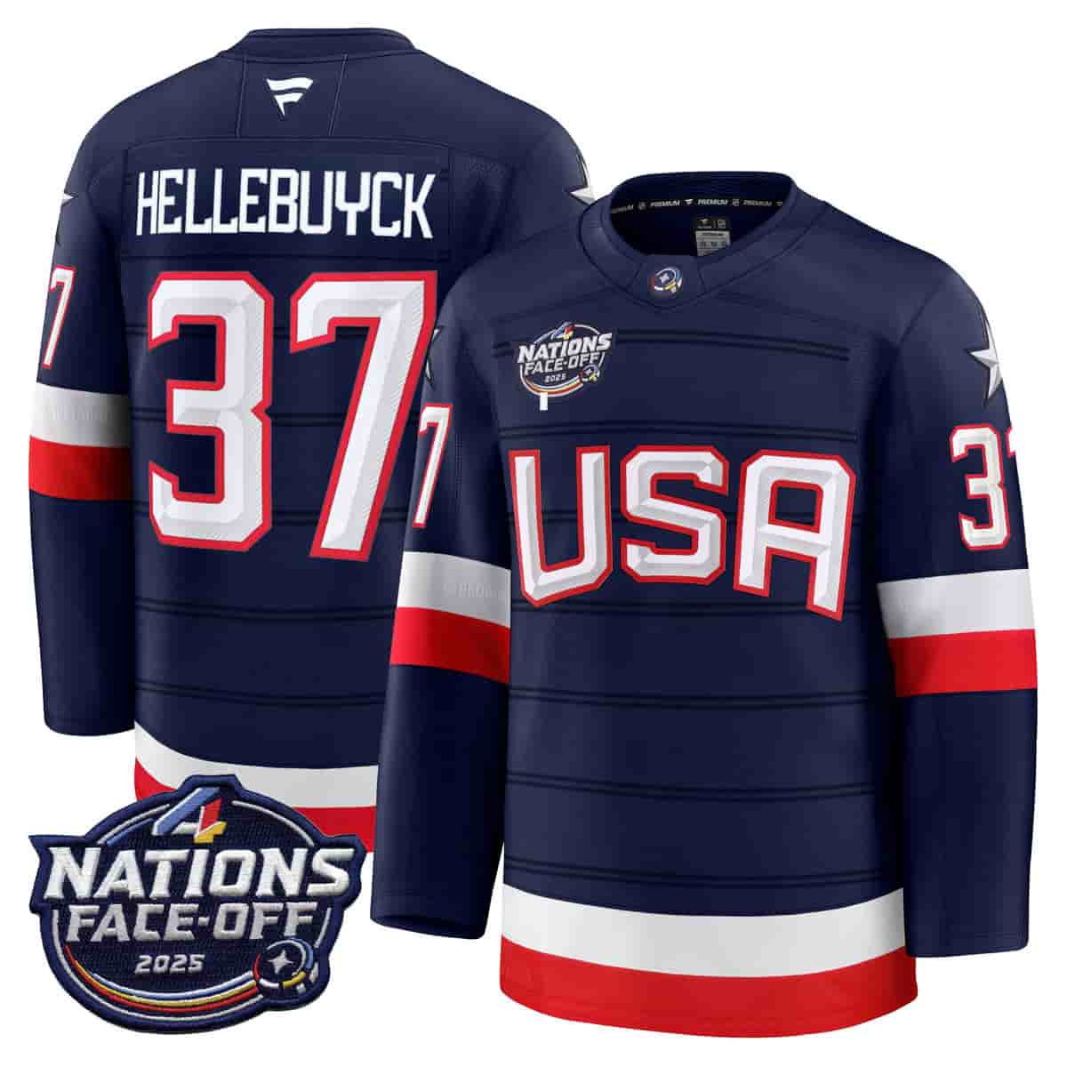 USA 4 Nations Face-Off 2025 Premium Jersey - All Stitched Connor Hellebuyck 37
