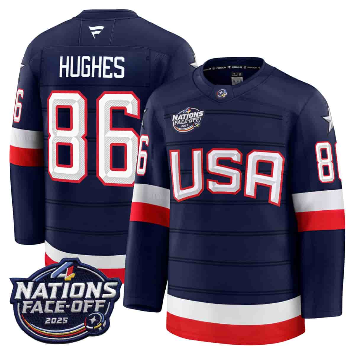 USA 4 Nations Face-Off 2025 Premium Jersey - All Stitched Jack Hughes 86
