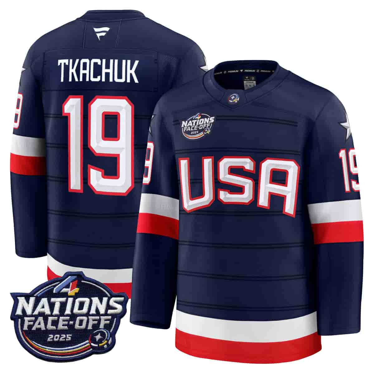 USA 4 Nations Face-Off 2025 Premium Jersey - All Stitched Matthew Tkachuk 19