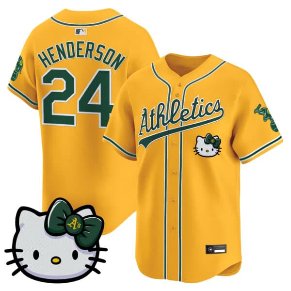 Unisex Athletics Hello Kitty Vapor Premier Limited Jersey – All Stitched Rickey Henderson   24