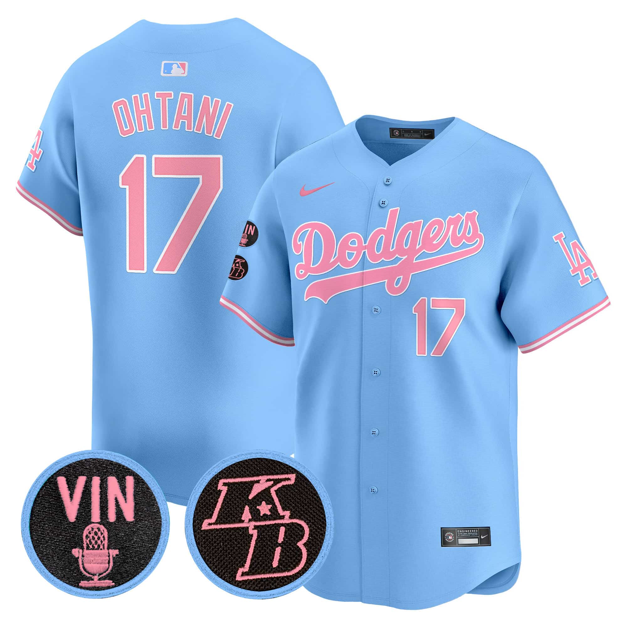 Unisex Dodgers Vin & Kobe   Patch Bubblegum Pink Vapor Premier Limited Jersey – All Stitched Shohei Ohtani 17