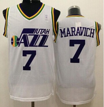 Utah Jazz #7 Pete Maravich White Throwback Stitched NBA Jersey