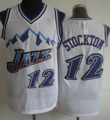 Utah Jazz 12 John Stockton White Hardwood Classics Revolution 30 NBA Jerseys