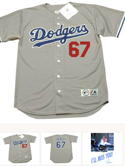 VIN SCULLY Los Angeles Dodgers 1980's Away Majestic Baseball Throwback Jersey