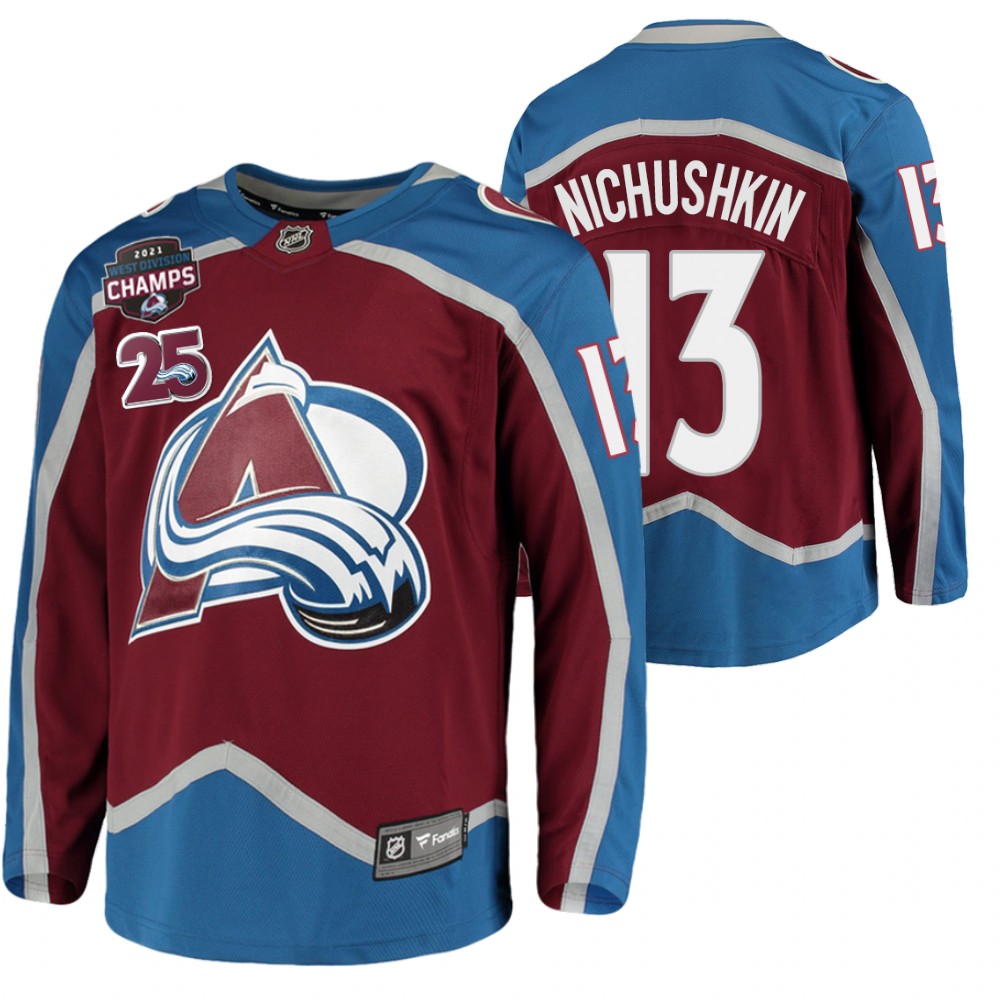 Valeri Nichushkin Avalanche 2021 West Division Champions Burgundy Jersey