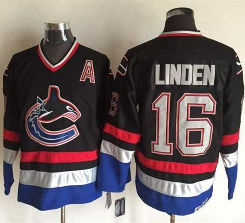 Vancouver Canucks #16 Trevor Linden Black Blue CCM Throwback Stitched NHL Jersey