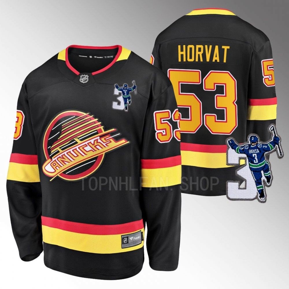 Vancouver Canucks Bo Horvat Kevin Bieska patch Black Throwback Jersey