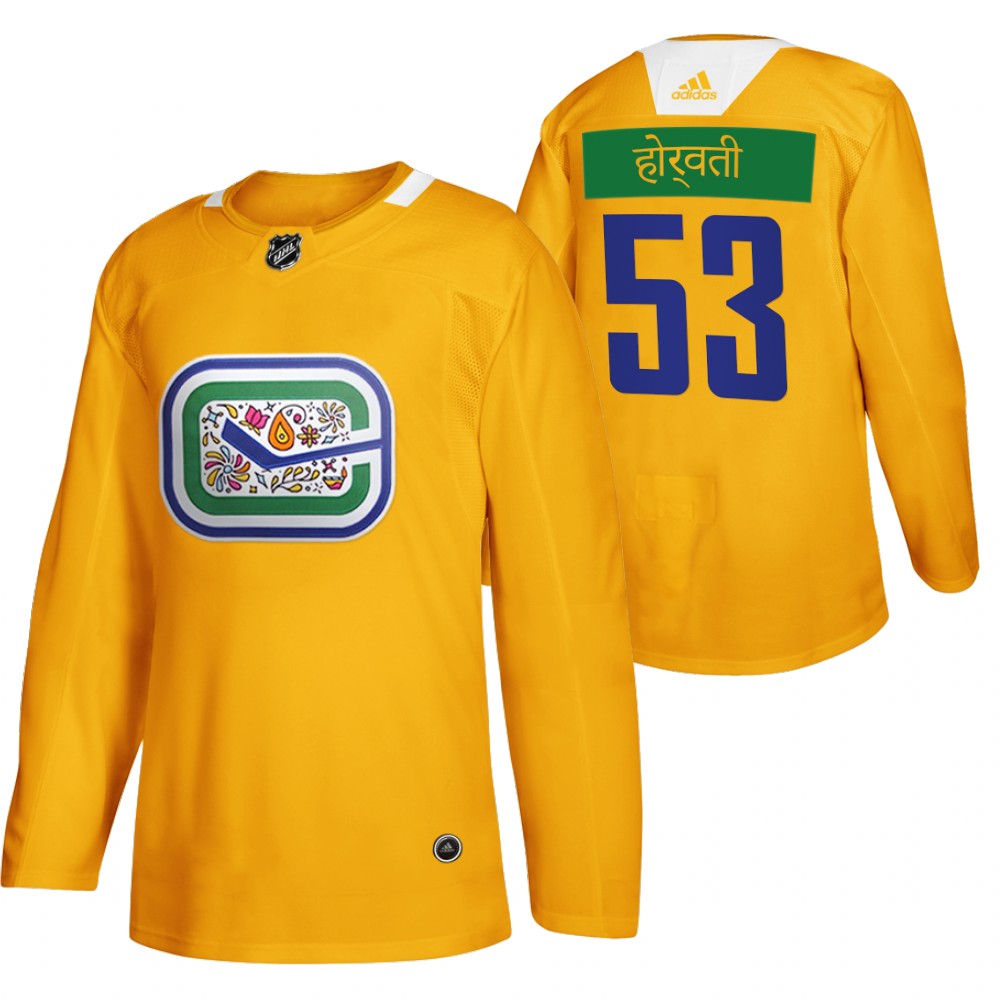 Vancouver Canucks Bo Horvat Yellow Diwali Night Hindi Limited Jersey