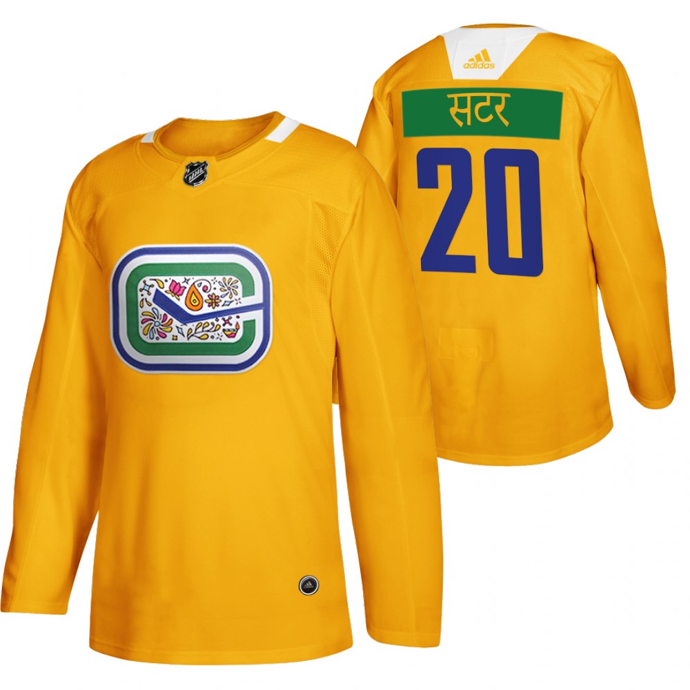 Vancouver Canucks Brandon Sutter Yellow Diwali Night Hindi Limited Jersey