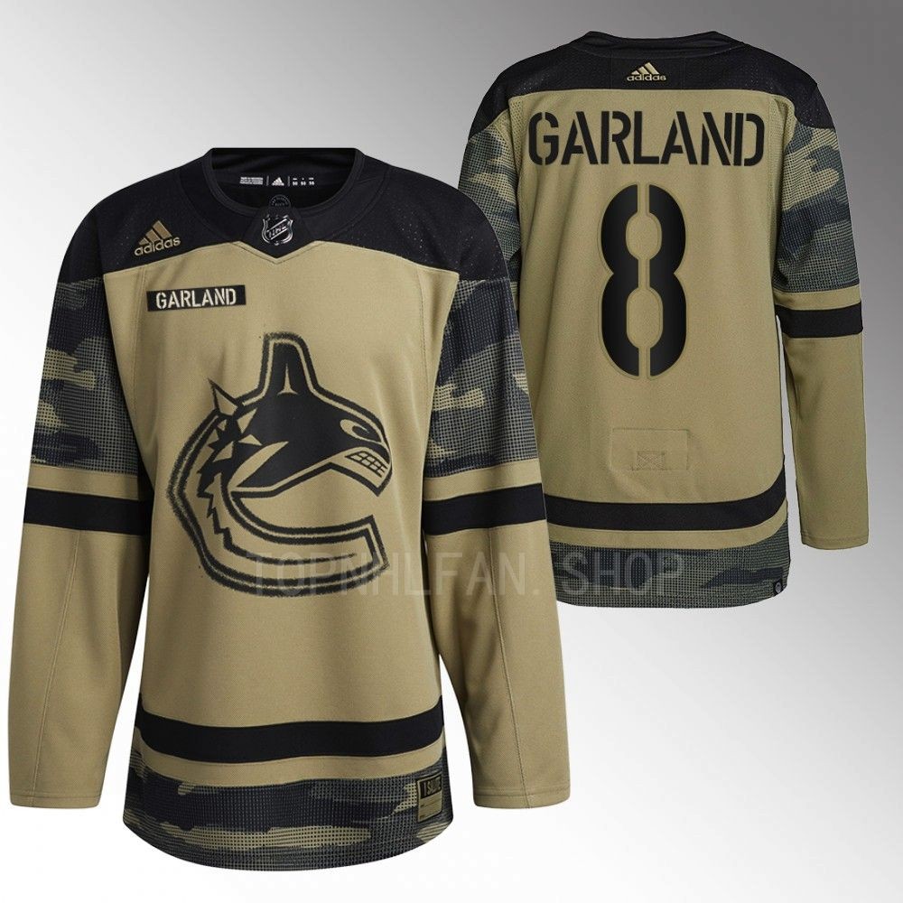 Vancouver Canucks Conor Garland 2022 Armed Forces Green Camo Warm-up Jersey