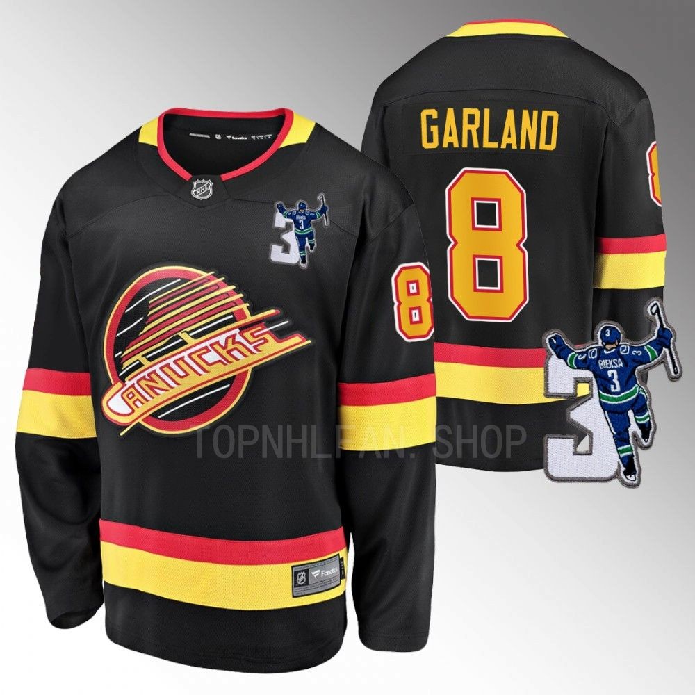 Vancouver Canucks Conor Garland Kevin Bieska patch Black Throwback Jersey