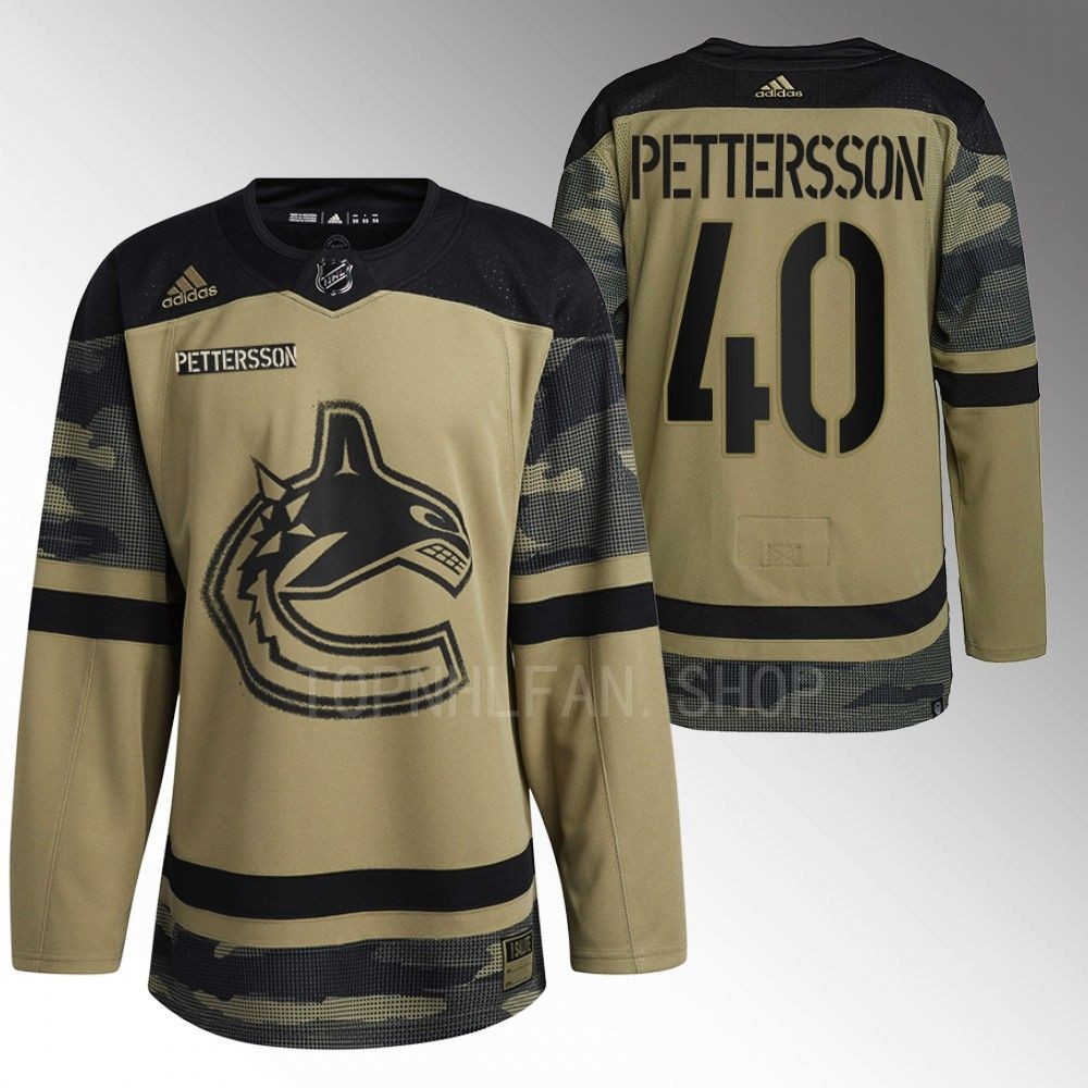 Vancouver Canucks Elias Pettersson 2022 Armed Forces Green Camo Warm-up Jersey