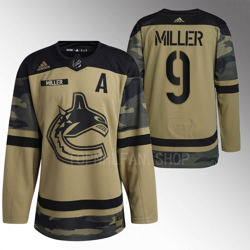 Vancouver Canucks J.T. Miller 2022 Armed Forces Green Camo Warm-up Jersey