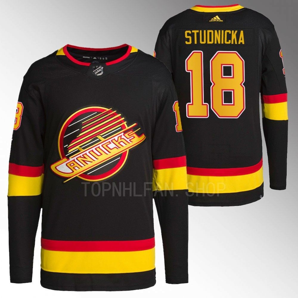 Vancouver Canucks Jack Studnicka Black Flying Skate Authentic Pro Jersey