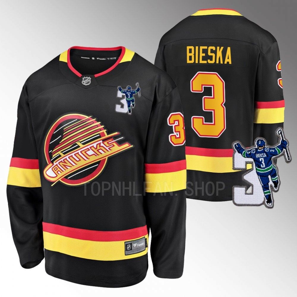 Vancouver Canucks Kevin Bieska Kevin Bieska patch Black Throwback Jersey