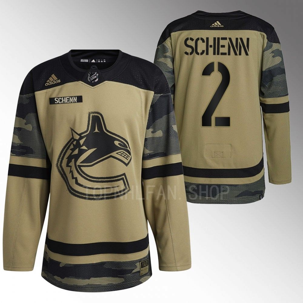 Vancouver Canucks Luke Schenn 2022 Armed Forces Green Camo Warm-up Jersey