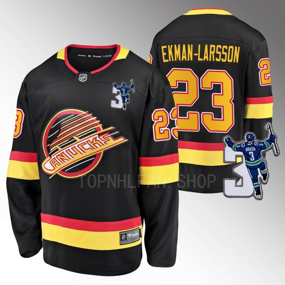 Vancouver Canucks Oliver Ekman-Larsson Kevin Bieska patch Black Throwback Jersey