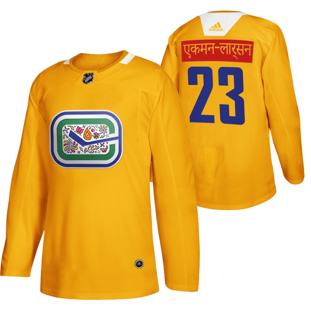 Vancouver Canucks Oliver Ekman-Larsson Yellow Diwali Night Hindi Limited Jersey