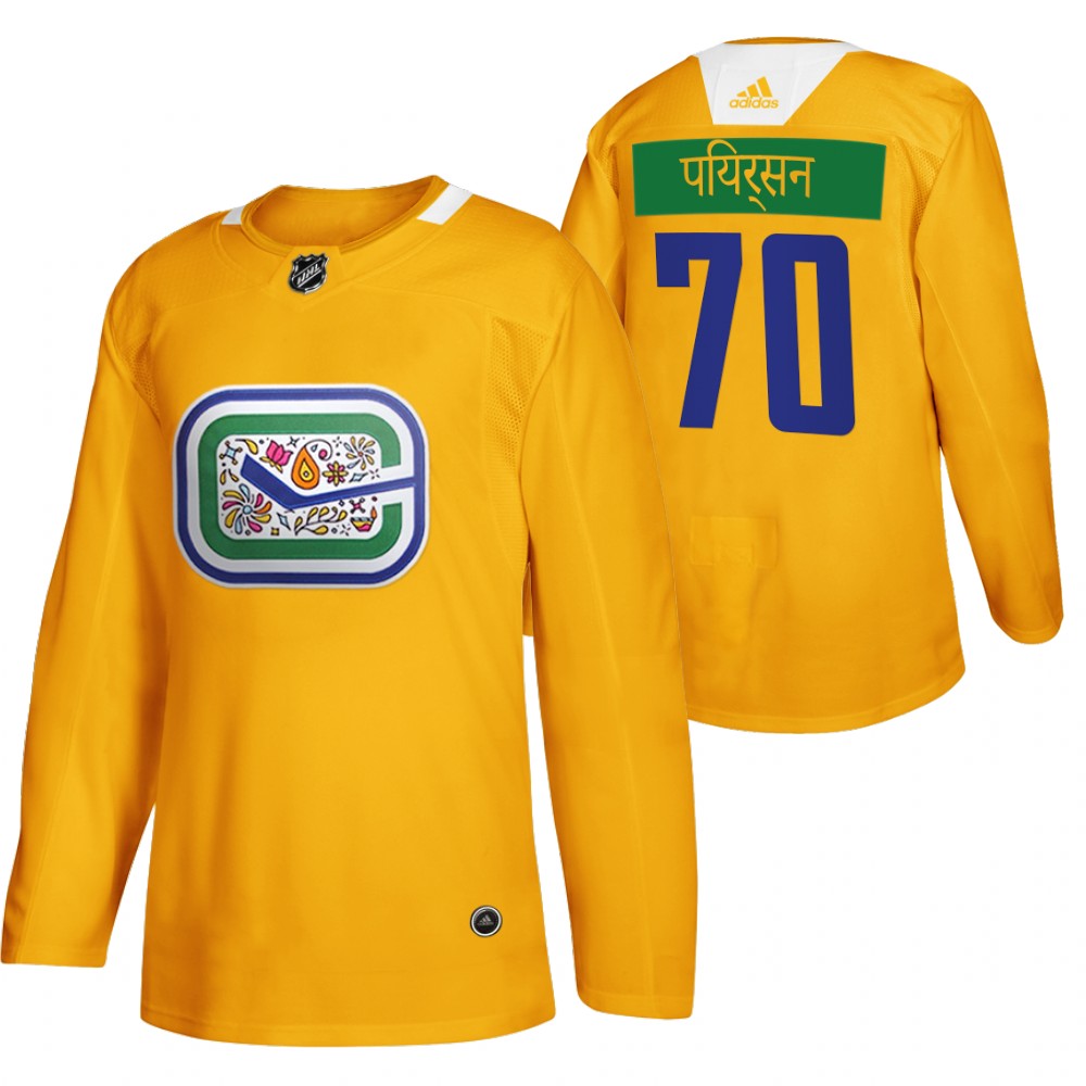 Vancouver Canucks Tanner Pearson Yellow Diwali Night Hindi Limited Jersey