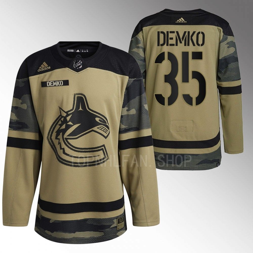 Vancouver Canucks Thatcher Demko 2022 Armed Forces Green Camo Warm-up Jersey