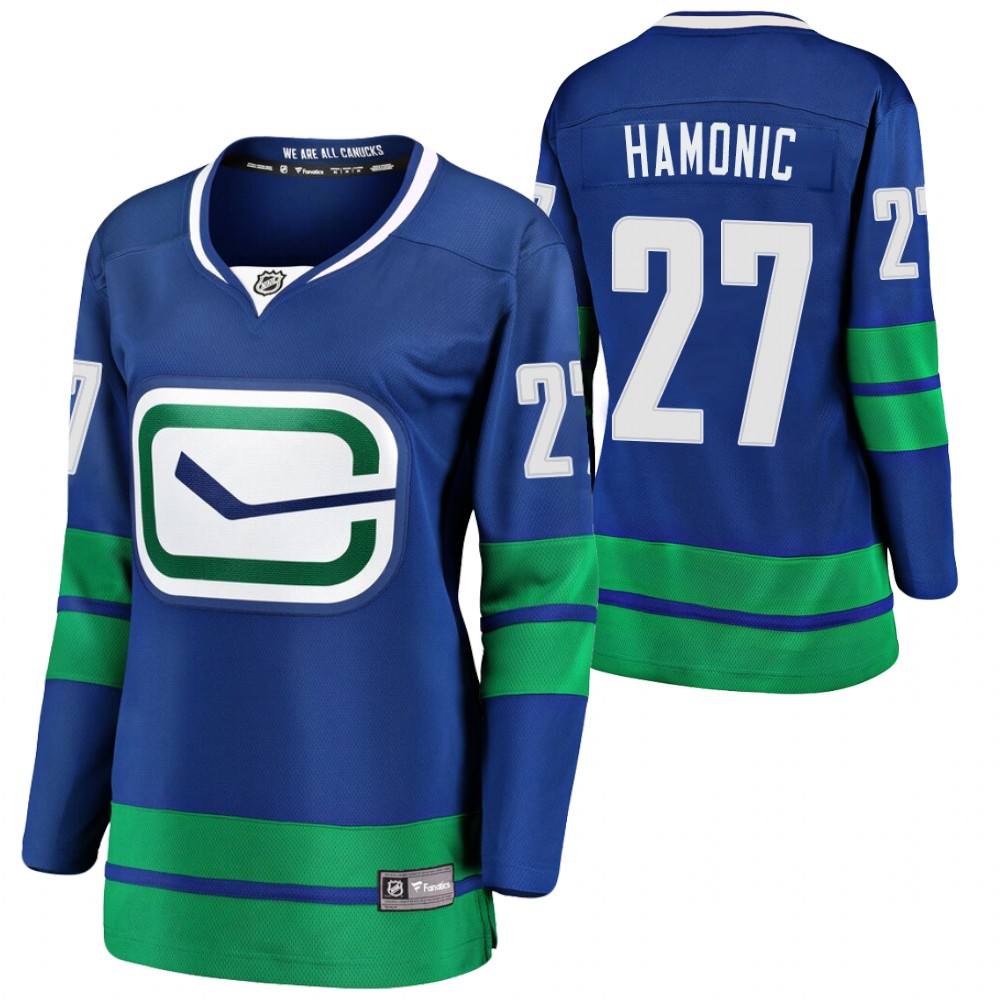 Vancouver Canucks Travis Hamonic Women Blue 2020-21 Alternate Jersey