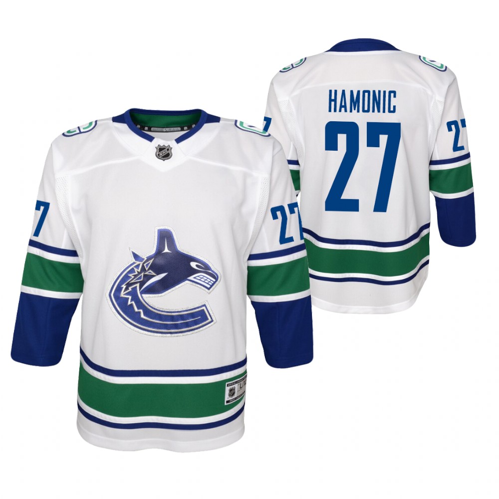 Vancouver Canucks Travis Hamonic Youth White 2020-21 Away Jersey