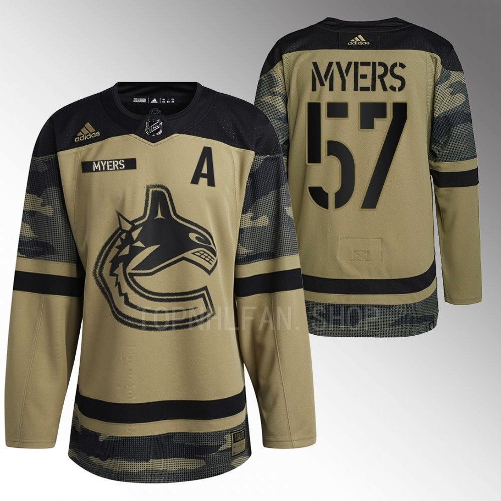 Vancouver Canucks Tyler Myers 2022 Armed Forces Green Camo Warm-up Jersey