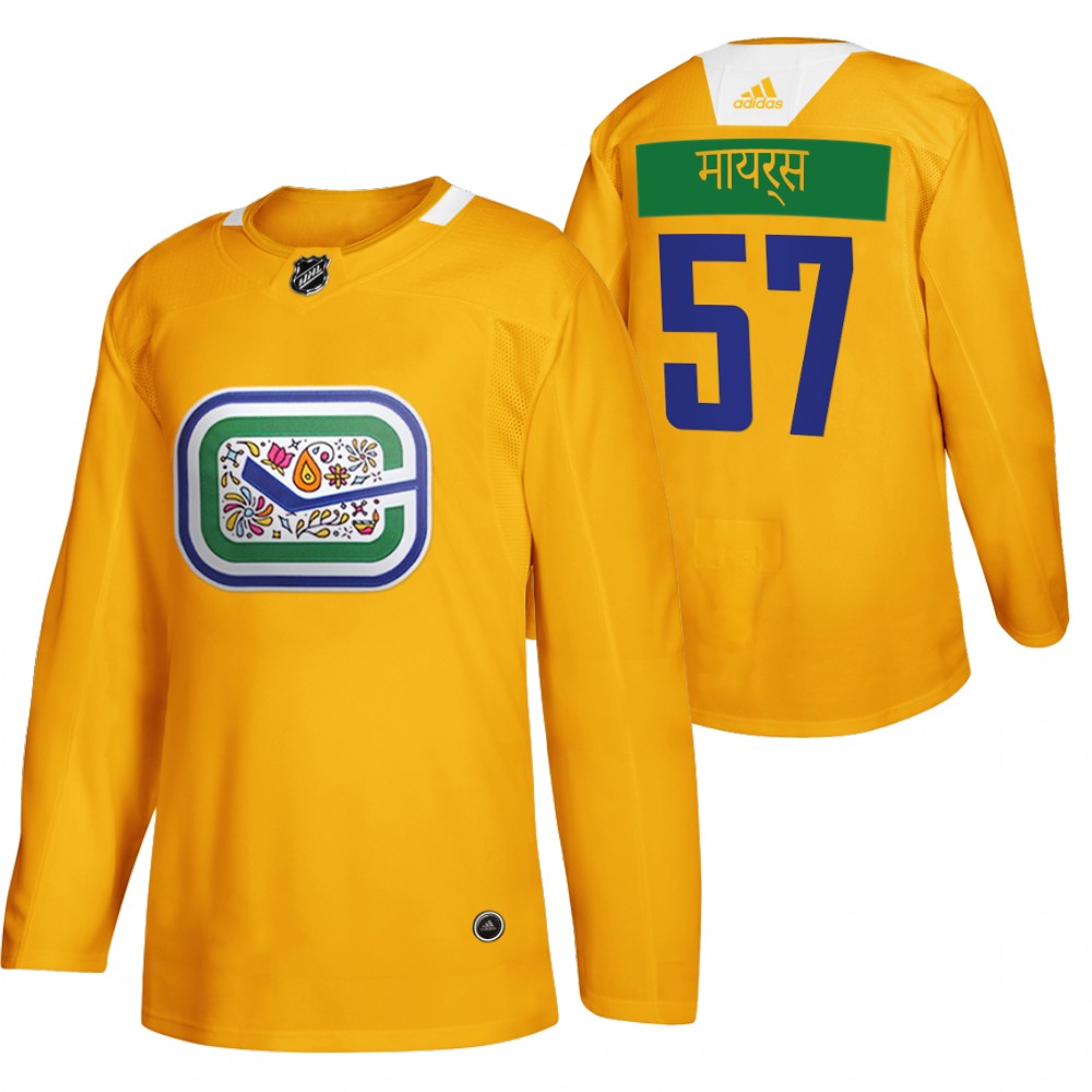 Vancouver Canucks Tyler Myers Yellow Diwali Night Hindi Limited Jersey