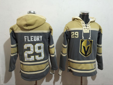 Vegas Golden Knights 29 Marc-Andre Fleury Gray & Cream All Stitched Hooded Sweatshirt